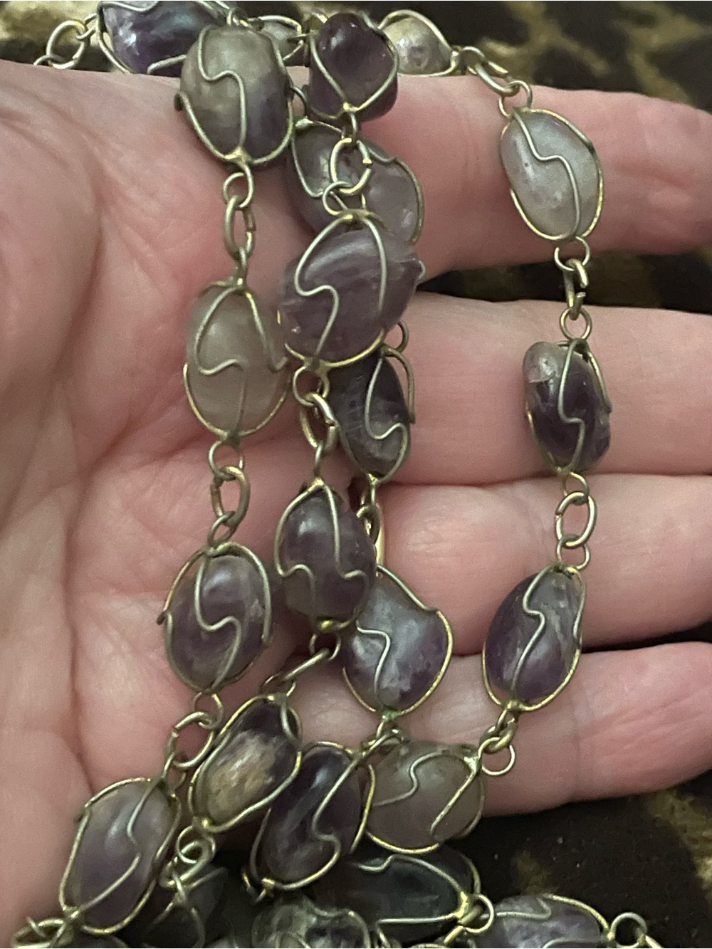 Amethyst Purple Wire-Wrapped Stone Necklace 34” - Picture 5 of 9